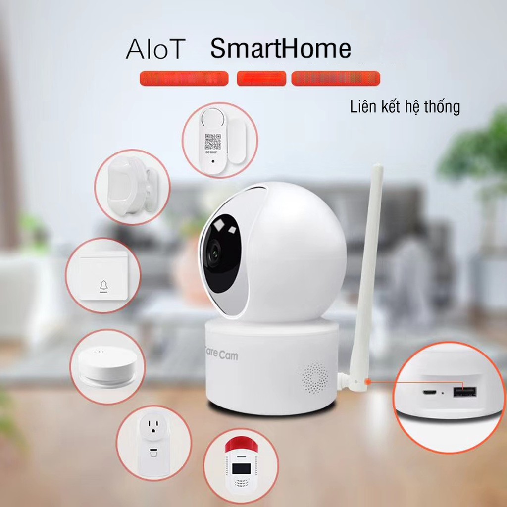 Camera wifi 360 độ Care Cam YH200 2.0 Mpx full HD1080 chuẩn nén H265+ đàm thoại 2 chiều, kết nối Smart Home