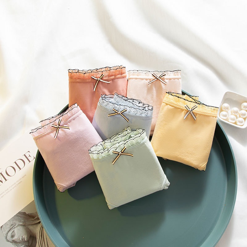 Quần Lót nữ Cotton Nguyên Chất Không Đường May Phối Ren Đính Nơ Nâng Hông Hông Không Đường May Kháng Khuẩn Thoải Mái Phong Cách Nhật Bản Quyến Rũ Cho Nữ