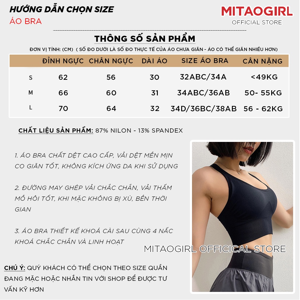 Áo bra tập gym yoga nữ MITAOGIRL khoá cài sau thể thao chất dệt co giãn nâng đỡ cố định ngực