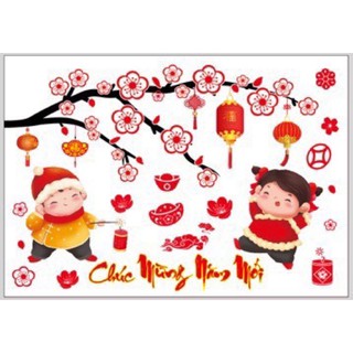 Decal dán TẾT 2021 kích thước 50 x 35 cm mẫu bé trai bé gái