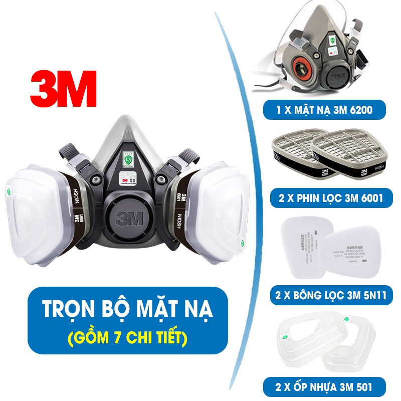 Mặt Nạ Phòng Độc Sơn, PU, Thuốc Trừ Sâu (Phin Lọc USA). Mặt Nạ 3M 6200 Chống Khí Độc &amp; Bụi Mịn PM 2.5