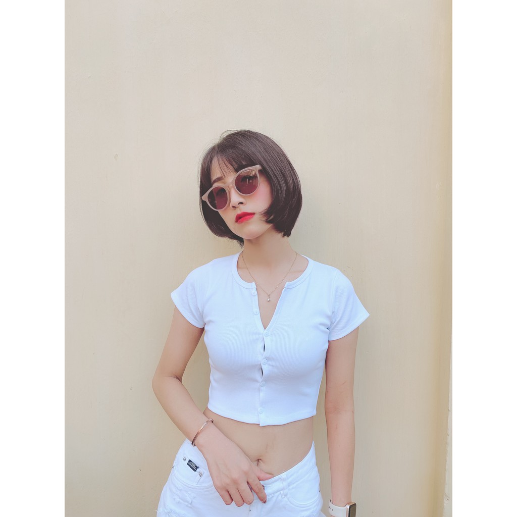 [HotTrend] Áo Thun nữ 🌺SALE🌺 Áo Croptop unisex Cộc Tay Cổ Tròn Có Cúc Nhiều Màu Siêu Đẹp chất liệu vải nhập khẩu cao cấp