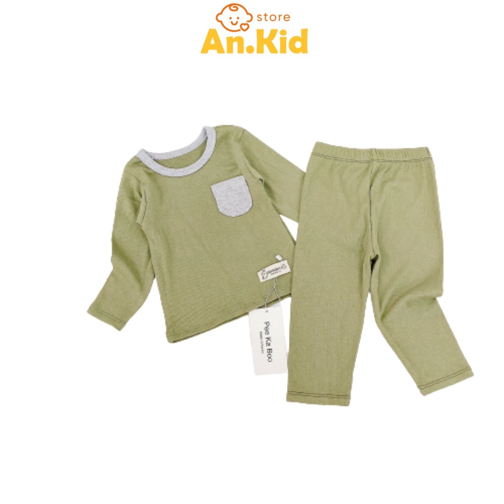 Bộ Dài Tay Bé Trai, Bé Gái Peekaboo Vải Thun Tăm Lạnh Mềm Có Túi Ngực, Bộ Dài Tay Mặc Thu Đông Cho Bé AN.KID