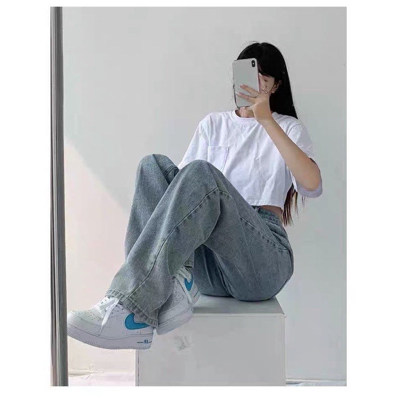 QUẦN JEAN ỐNG RỘNG DÁNG SUÔNG QUẦN BÒ CẠP CAO TÔN DÁNG CHẤT ĐẸP THỜI TRANG NỮ BANAMO FASHION BÒ SUÔNG 966