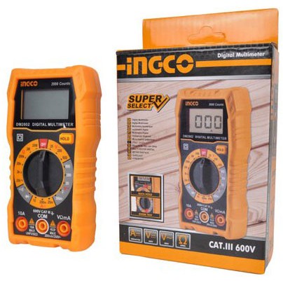 Đồng hồ đo điện vạn năng INGCO DM2002 | Đồng hồ vạn năng Màn hình LCD 2000 số đếm Chỉ thị số DCV 200mV/2V/20V/200V/600V