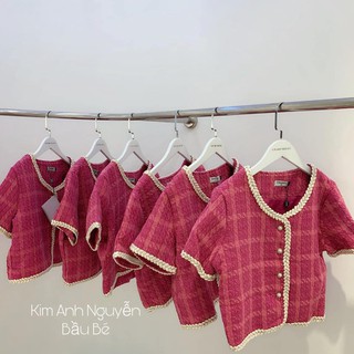 Áo dạ kẻ hồng cộc tay