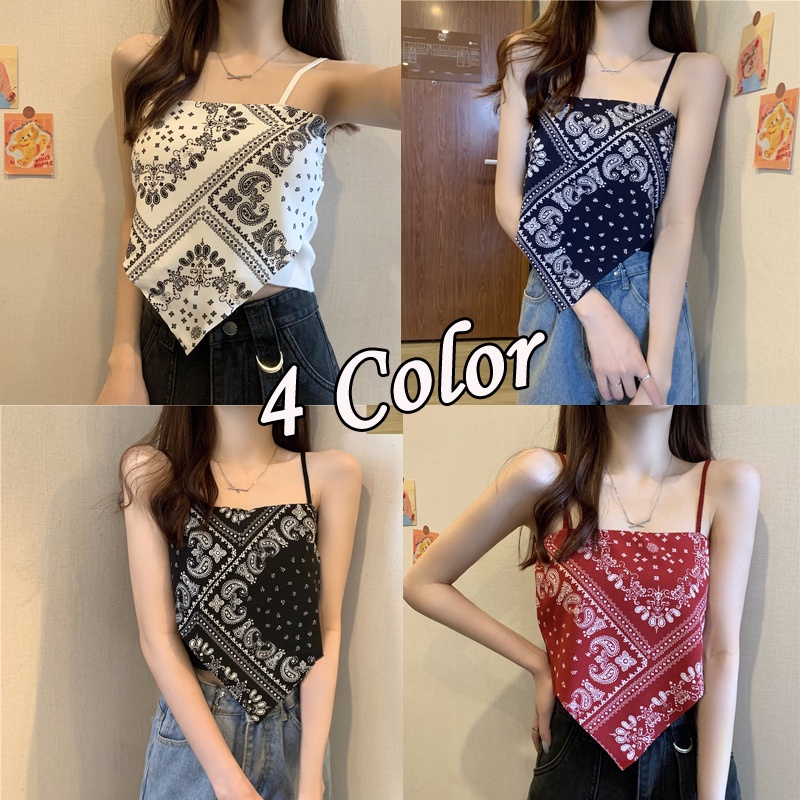 Áo Hai Dây Dáng Ngắn In Họa Tiết Thổ Cẩm Thời Trang Mùa Hè Quyến Rũ Cho Nữ