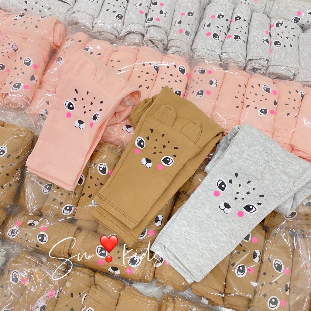 Quần Legging Cotton Mặt Mèo Bé Gái, Quần dài thu đông cho bé gái