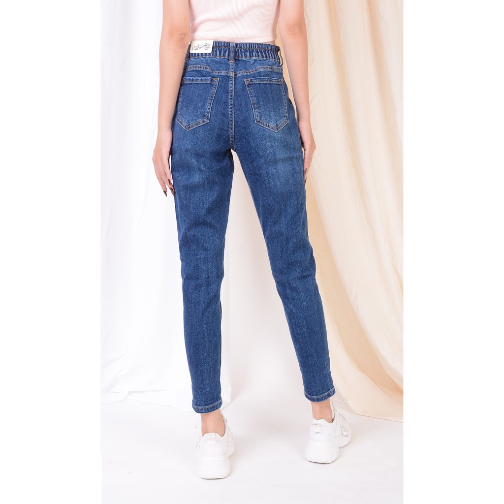 Quần jean nữ ống rộng baggy đẹp lưng cao cạp chun cúc trơn hàng hiệu cao cấp mã 466 VANIZEN