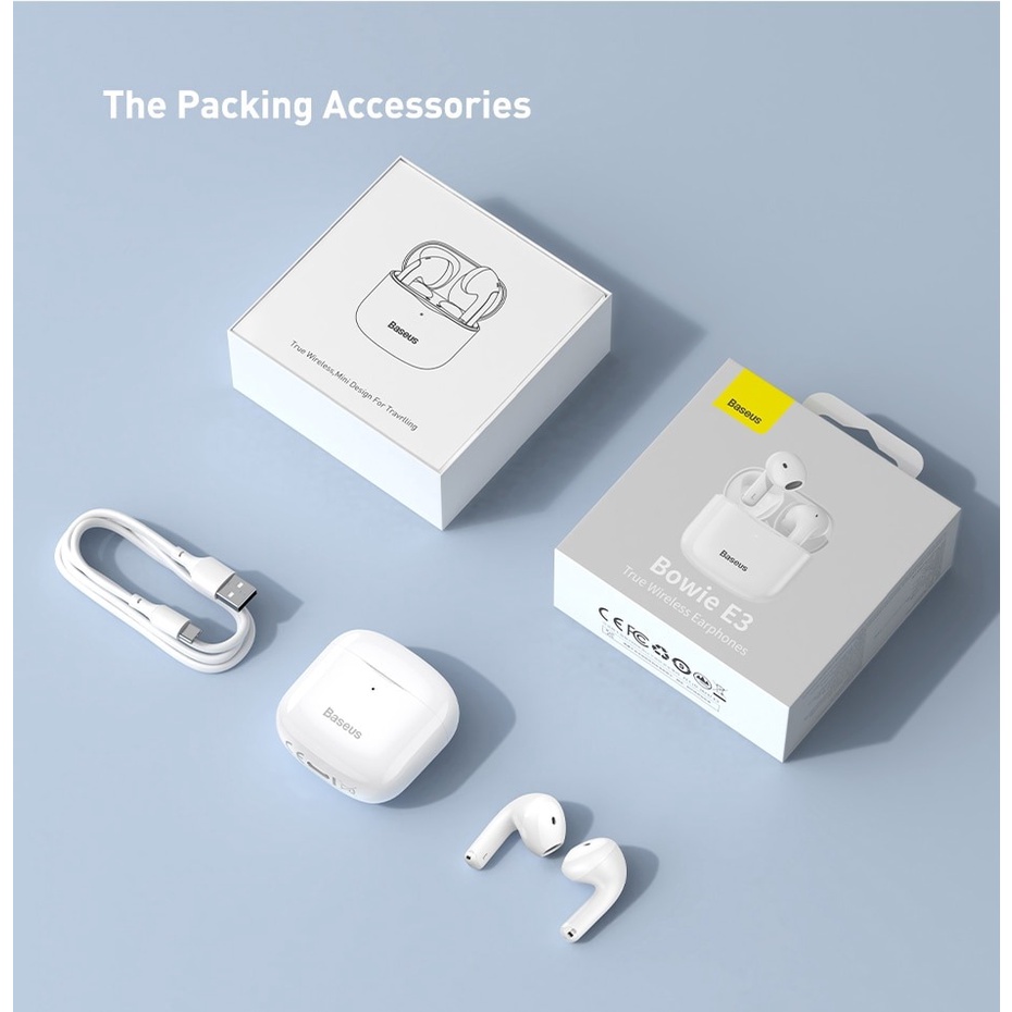 Tai Nghe Nhét Tai Bluetooth 5.0 Baseus E3 TWS Sạc 10p Dùng 2h Kết Nối Chỉ 0.06 Giây Pin Khủng Nghe Đến 25h
