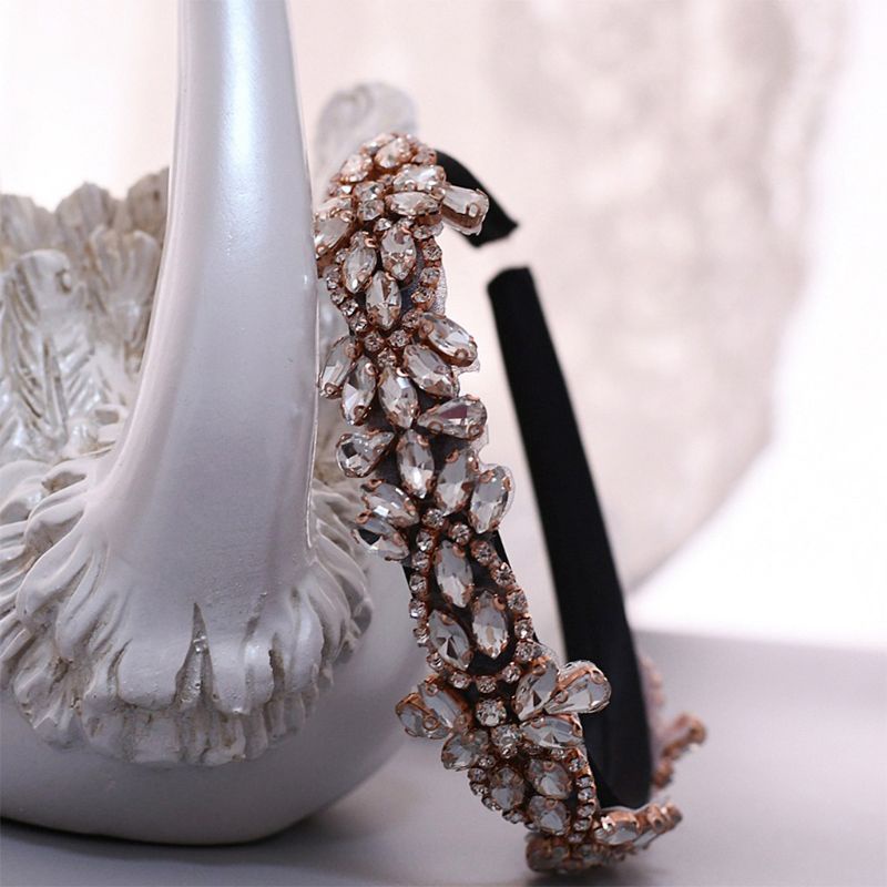 Băng Đô Bản Rộng Đính Đá Hình Giọt Nước Màu Vàng Hồng