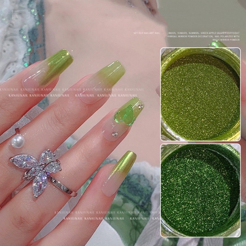 Bột tráng gương xanh trang trí nail