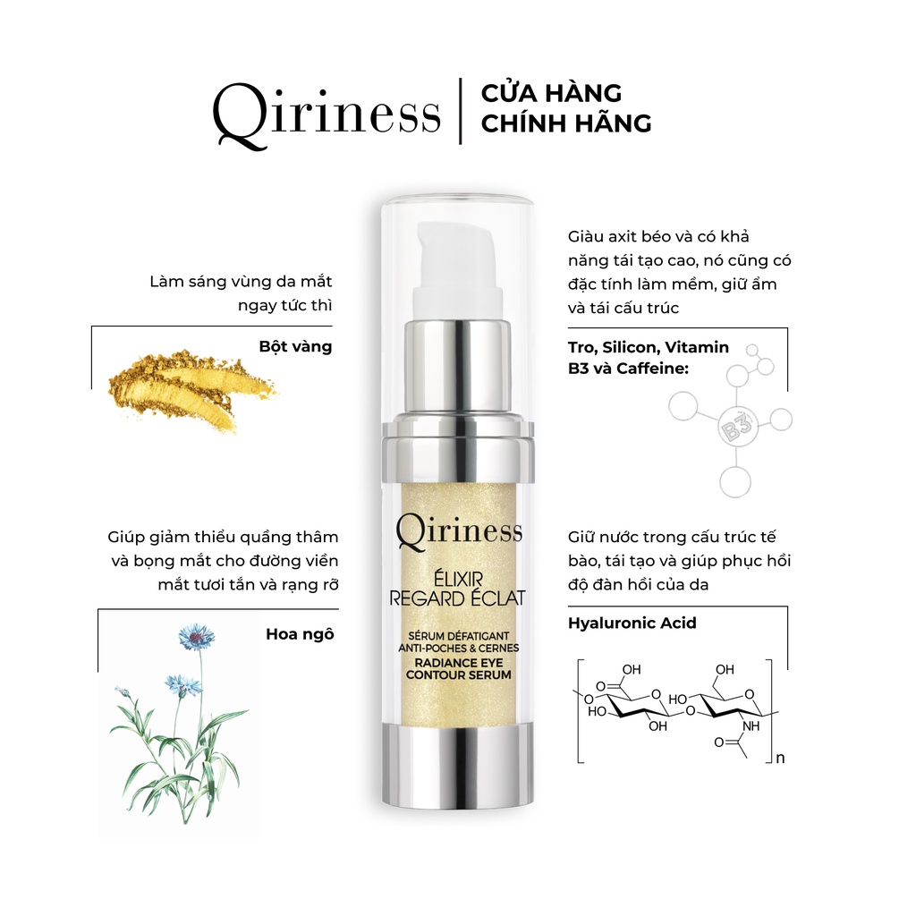 Tinh chất serum mắt giảm quầng thâm và bọng mắt Qiriness Radiance Eye Contour Serum 15ml