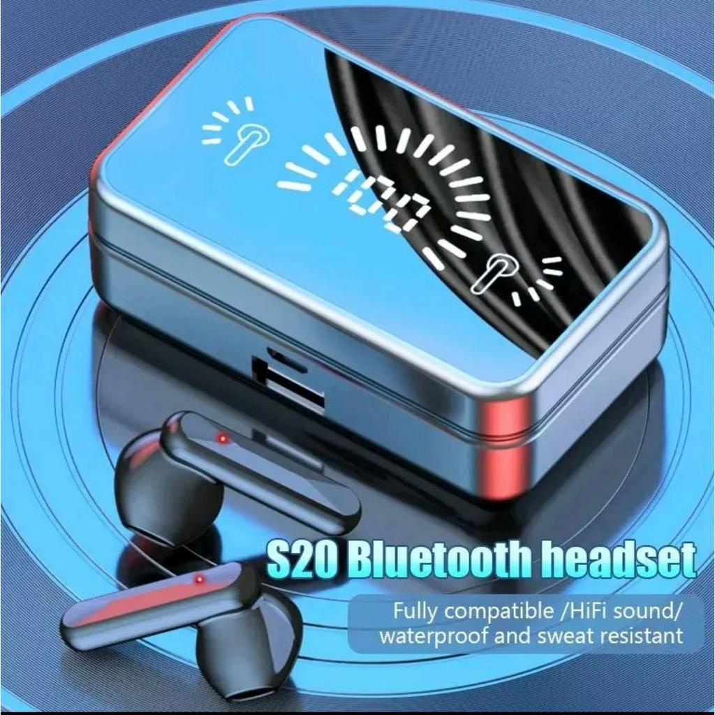 Tai nghe nhét tai mini S20 Bluetooth 5.2 không dây thể thao phối mặt gương với 3D Touch LED chống thấm nước
