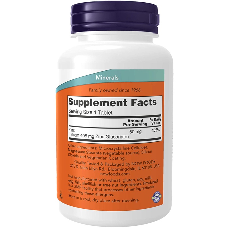 Viên Uống Tăng Cường Miễn Dịch, Đề Kháng Zinc 50 mg 250 viên Now Foods