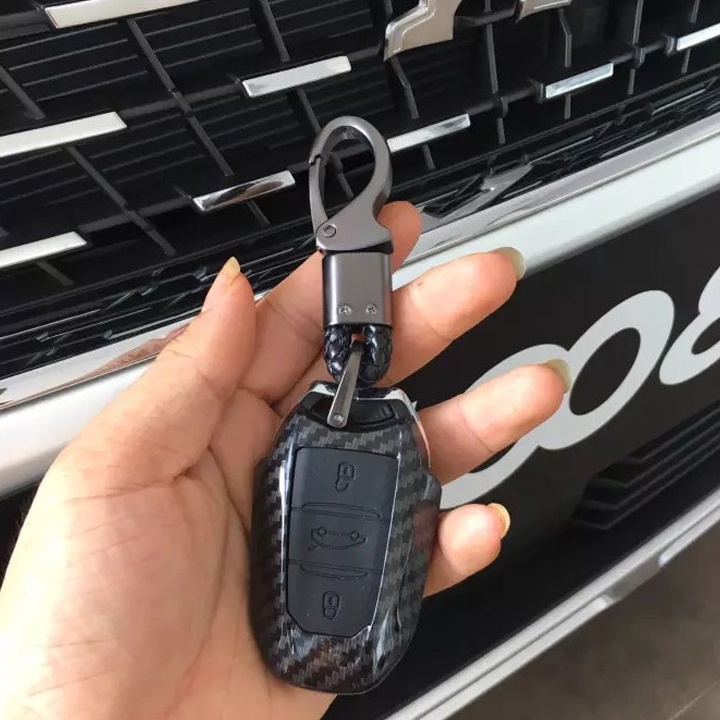 Ốp Chìa Khóa Carbon + Móc Khóa Dành Cho Xe Peugeot 5008, 3008