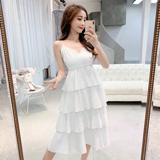 đầm xòe 2 dây tầng
