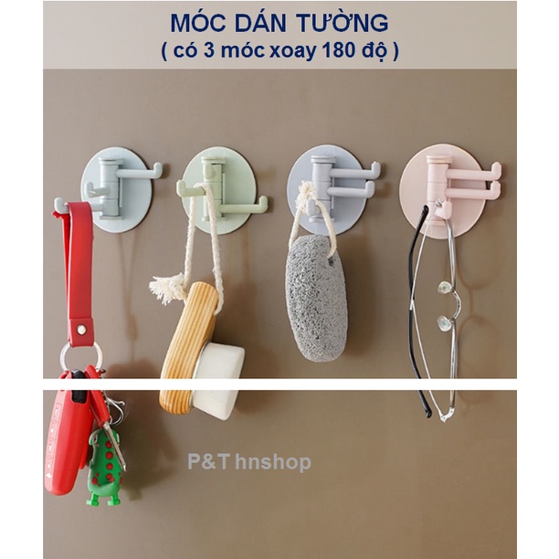 Móc Dán Tường Treo Đồ - Có 3 Móc Xoay 180 Độ