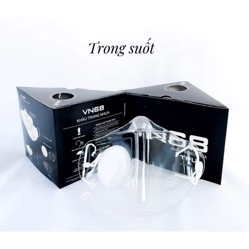 [có Logo VN68][Chính Hãng] Khẩu Trang Trong Suốt Khẩu Trang 3D Mask Nhựa Dẻo TPU VN68