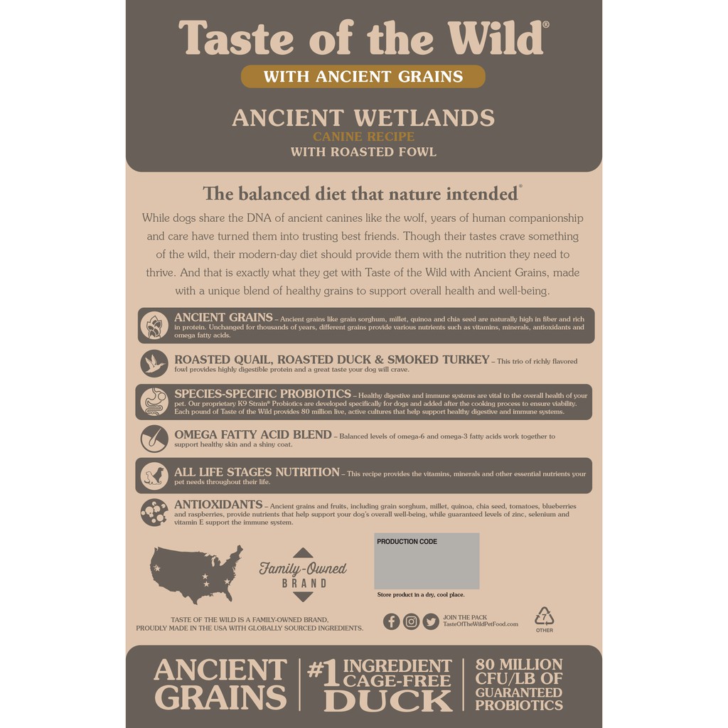 [DINH DƯỠNG CAO] Thức ăn hạt 12KG CHO TẤT CẢ GIỐNG CHÓ TASTE OF THE WILD WETLANDS vị Thịt Chim Rừng Nướng