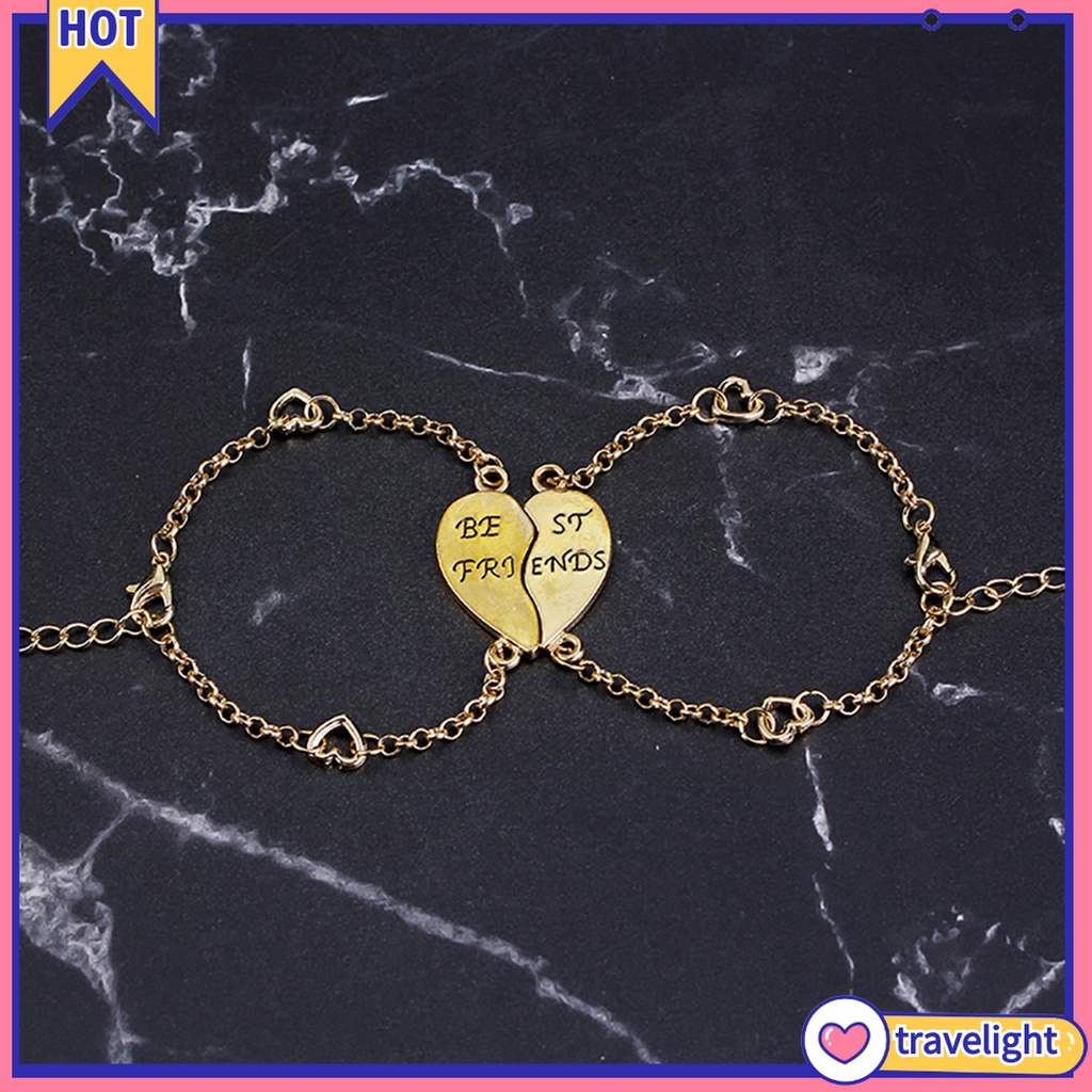 (Travelight) Set 2 vòng đeo tay đôi ghép mặt hình trái tim khắc họa tiết chữ Best Friend thời trang