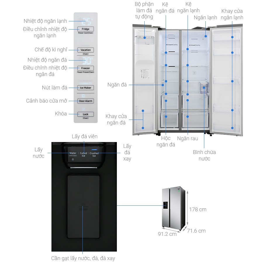 Tủ lạnh Samsung Inverter 617 lít RS64R5101SL/SV - Tiện ích:Làm đá tự động, Inverter tiết kiệm điện, Ngăn đá lớn,