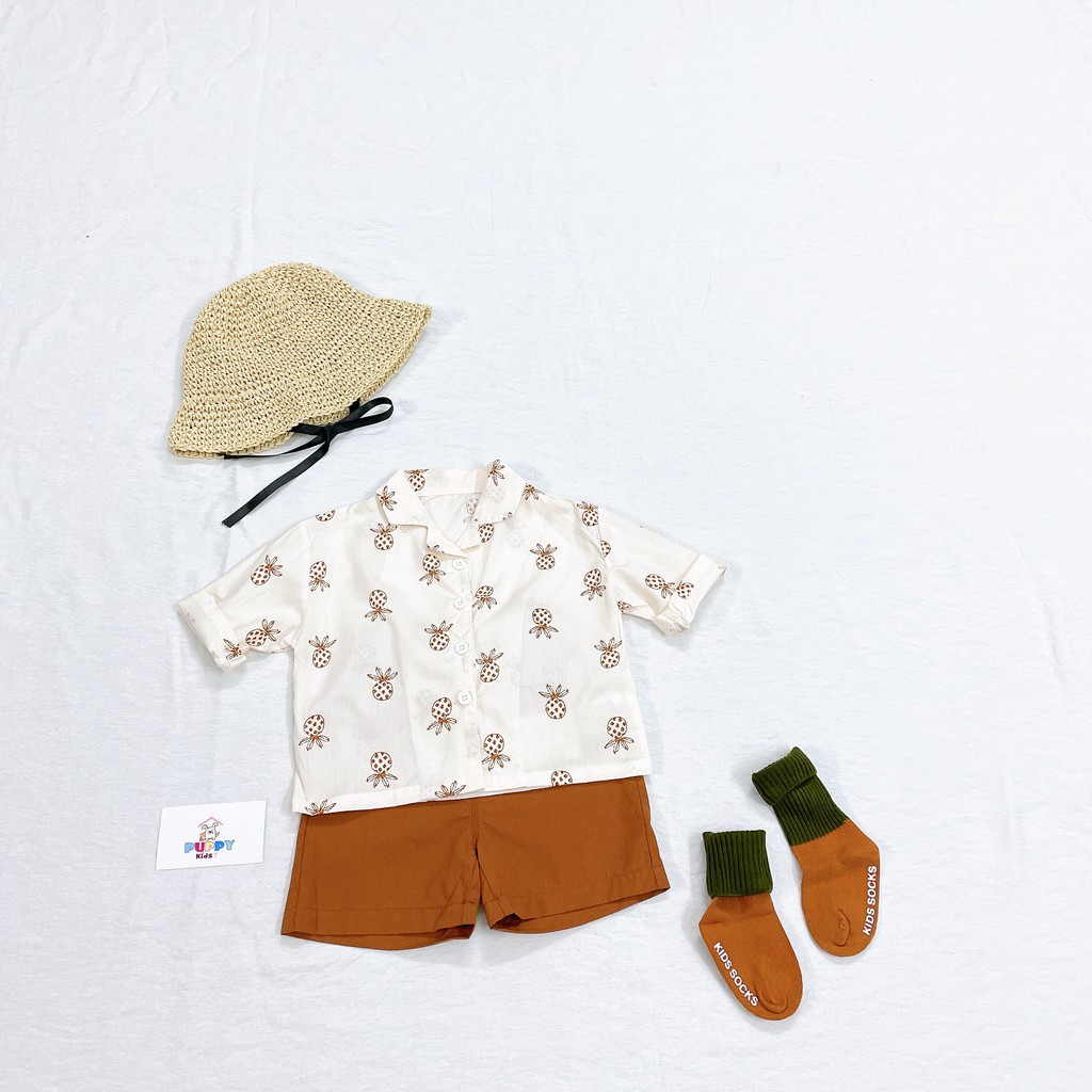 (BH019) (7-14kg) Bộ áo sơ mi dứa + quần dành cho bé trai (Puppy Kids)