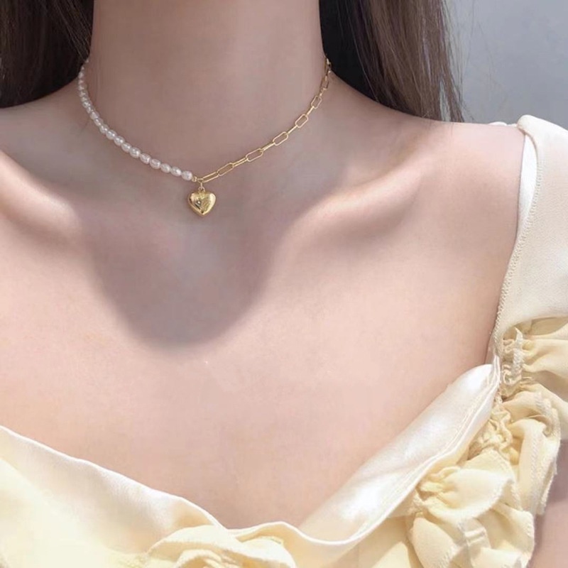 Vòng cổ mặt trái tim xỏ hạt ngọc trai giả thời trang sang trọng cho nữ