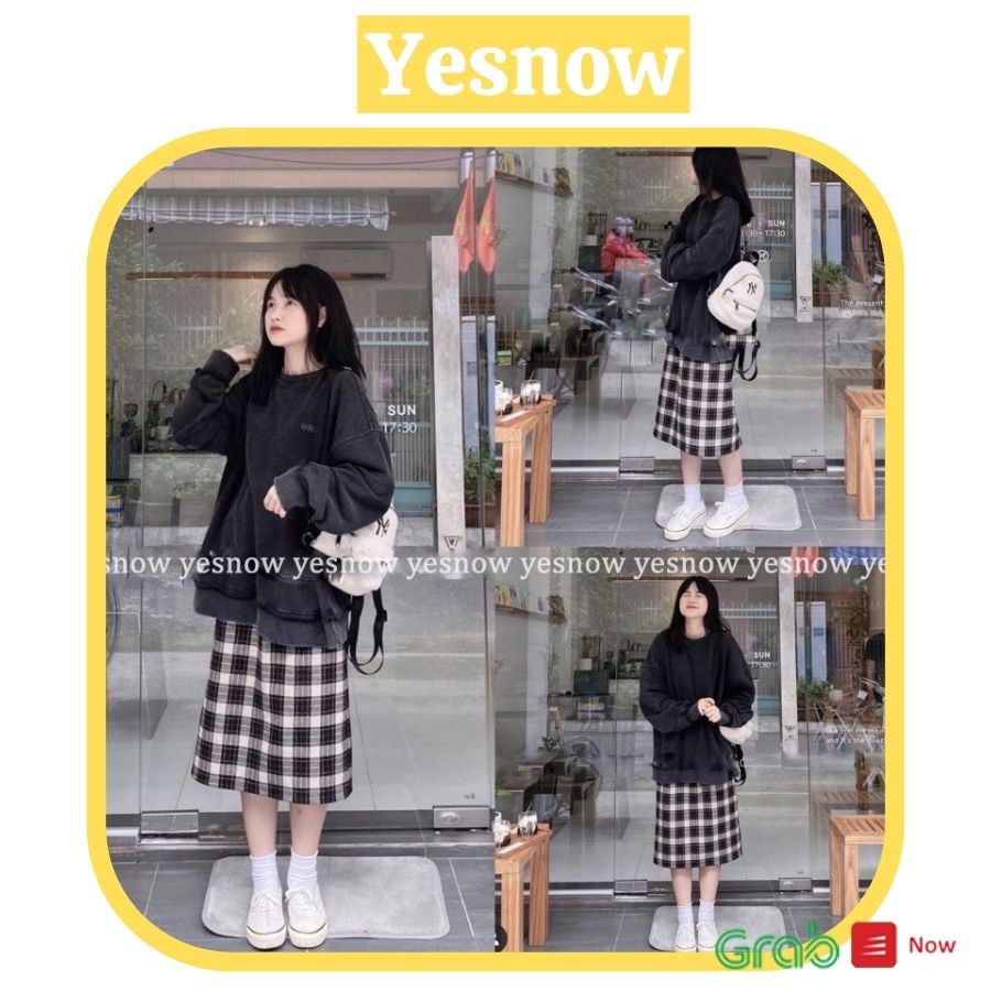 Chân váy dài, chân váy kẻ caro 2 màu đen nâu Quảng Châu -Chân váy bút chì kẻ xẻ tà | BigBuy360 - bigbuy360.vn