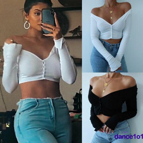 Áo croptop tay dài thiết kế cổ chữ v quyến rũ thời trang cho nữ