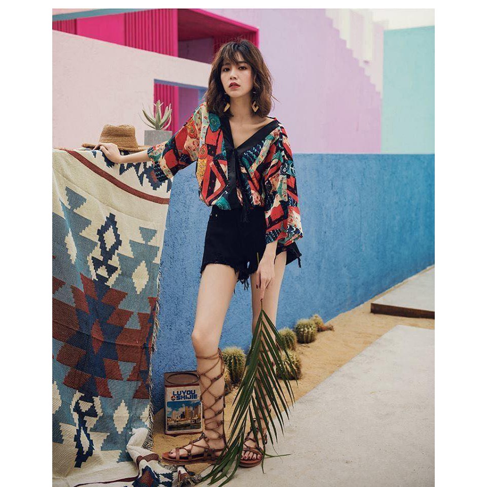 Áo thổ cẩm Kimono thời trang phong cách Nhật Bản