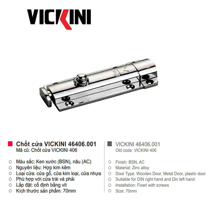 Chốt cửa VICKINI 46406.001 lò xo tự động