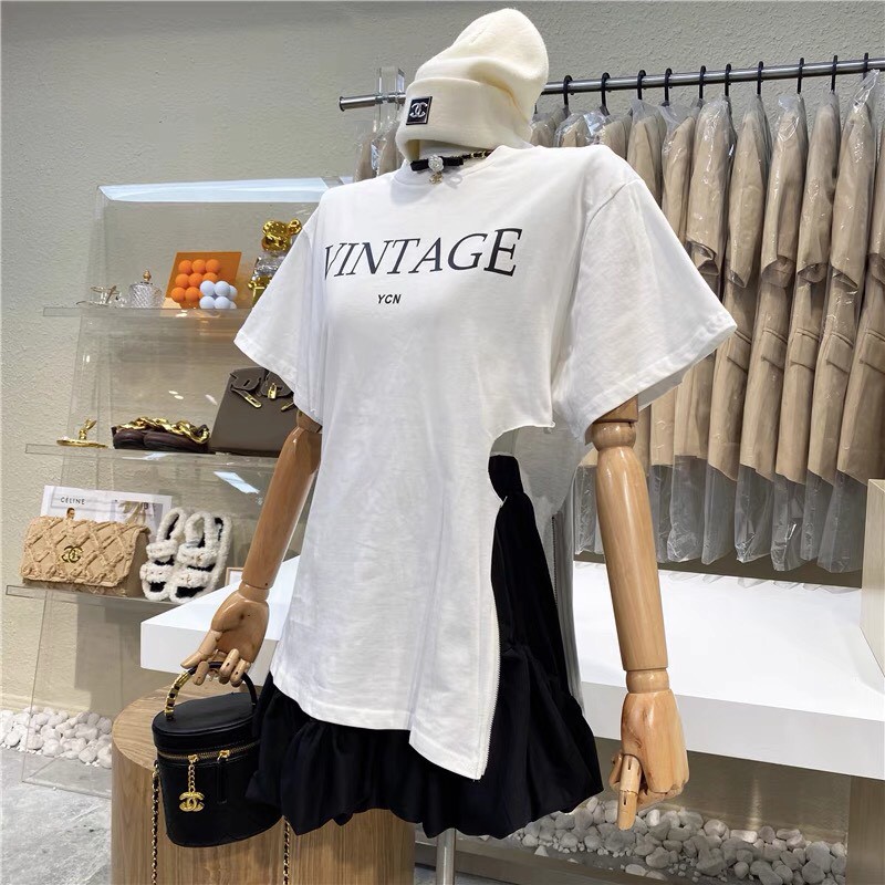 Set Bộ Áo Vintage Xẻ Tà + Chân Váy Bánh Bèo Tầng Hot Trend Ulzzang Thời Trang Nữ