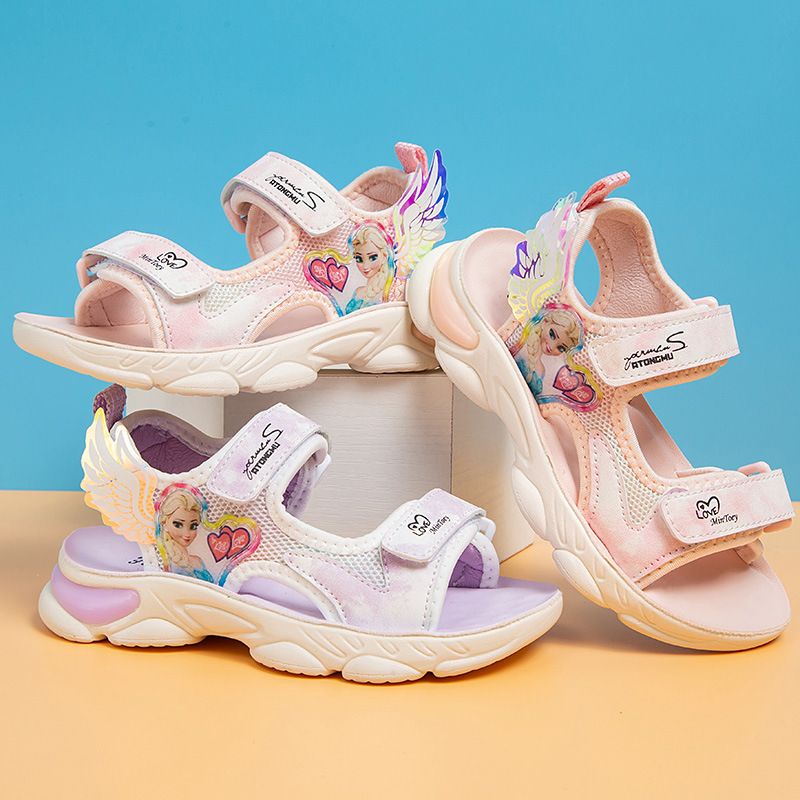 Dép Sandal Bé gái Siêu Nhẹ,Dép Quai Hậu Công Chúa Hình Elsa Cánh Thiên Thần [ sz 26-37]
