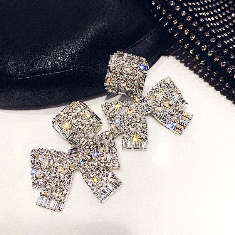 Khuyên tai đính đá hình nơ phong cách thanh lịch dành cho nữ