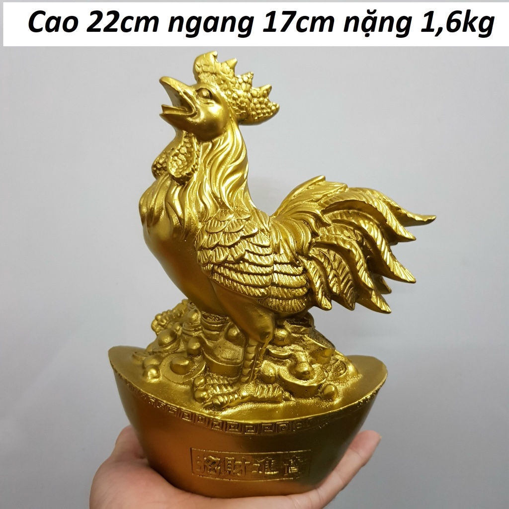 Tượng Gà trống đứng bệ vàng bằng đồng đúc nguyên khối MS65t