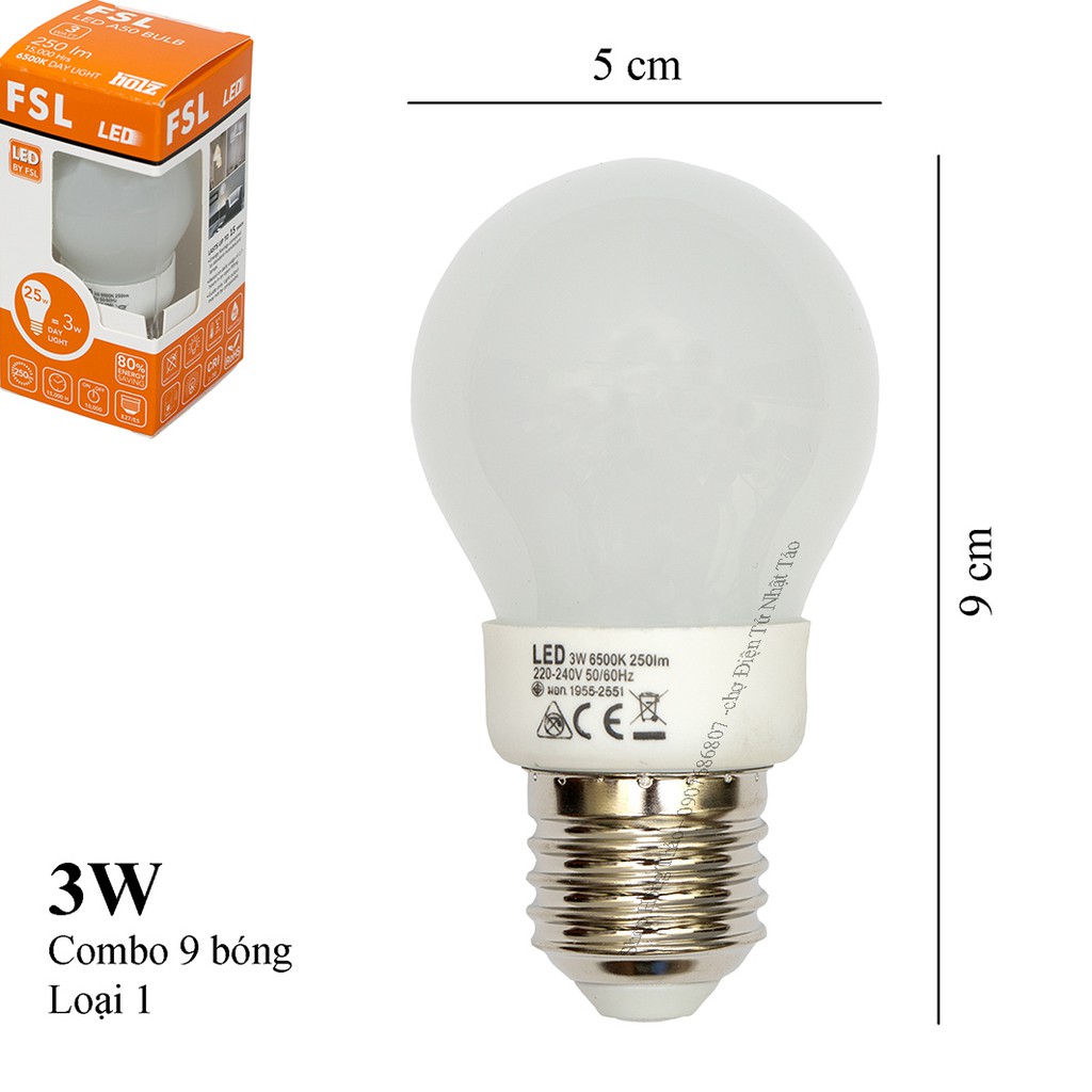 Bộ 9 bóng đèn LED Bulb 3W Loại 1