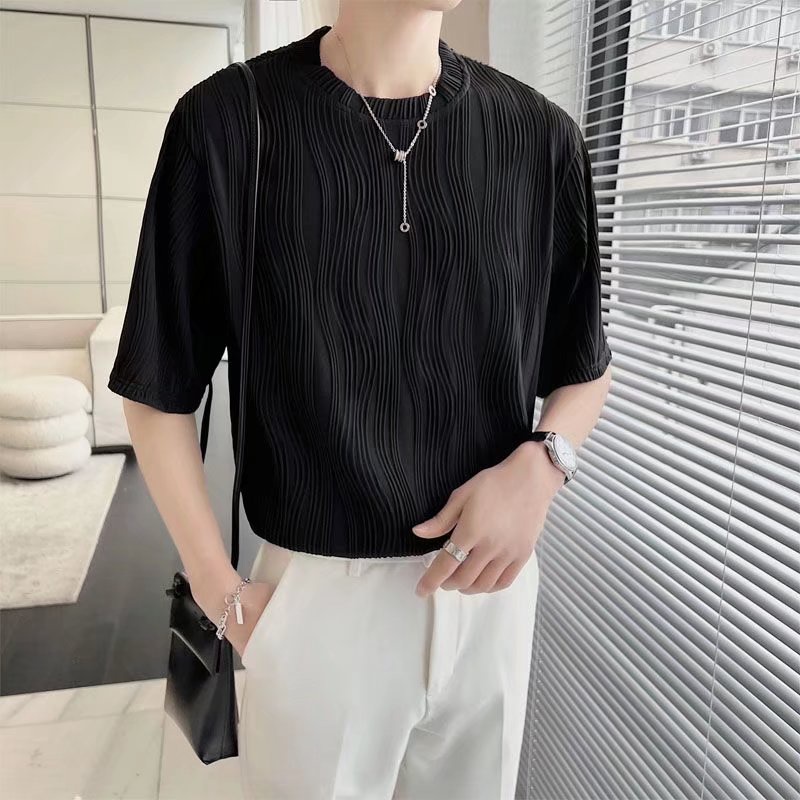 Áo Thun Tay Ngắn Cổ Tròn Màu Trơn Phong Cách Hàn Quốc Thời Trang Cho Nam Trang Cho Nam Simple Fashion áo phông nam form rộng vạch sọc lụa áo thun nam tay lỡ Nam