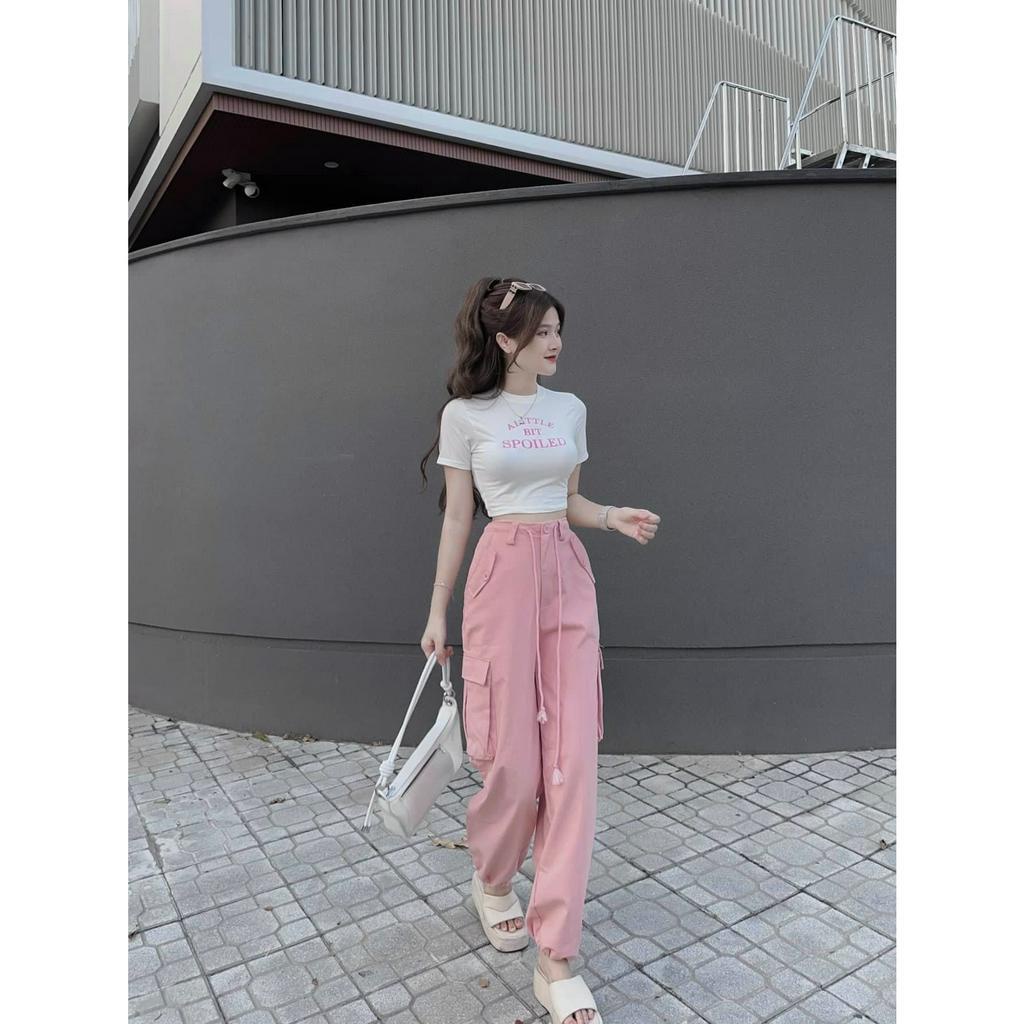 Sét áo thun chữ crt mix quần kaki xuông túi hộp xinh lắm DN66