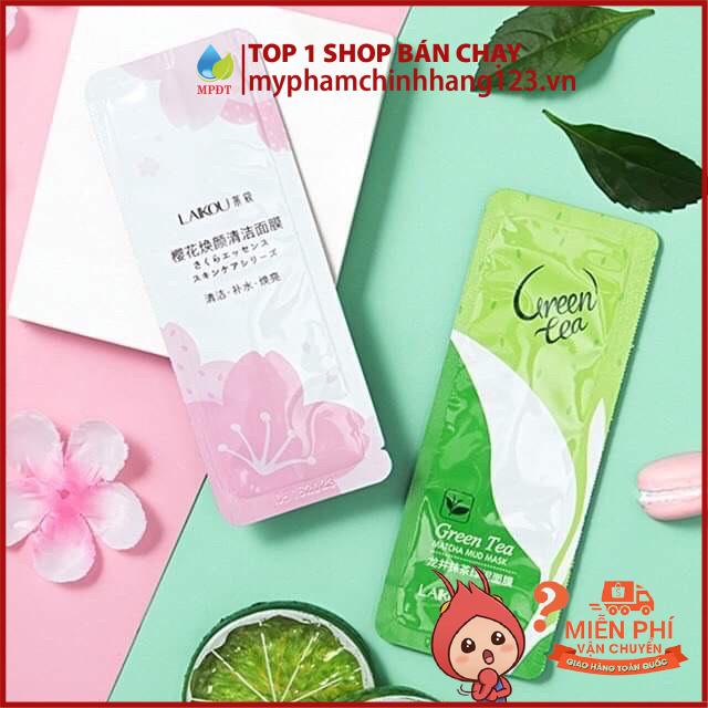 Mặt Nạ Bùn Hoa Anh Đào Trà Xanh ( Set 2 gói ) Sakura Laikou Làm Sạch Giảm Mụn Sáng Da