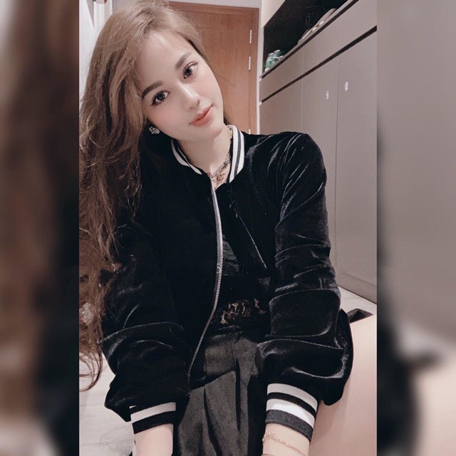 Bomber nhung nữ hàng xuất xịn