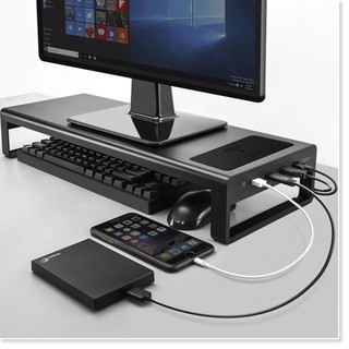 KỆ ĐỠ MÀN HÌNH MÁY TÍNH VAYDEER CAO CẤP tích hợp nhiều cổng sạc (Black)