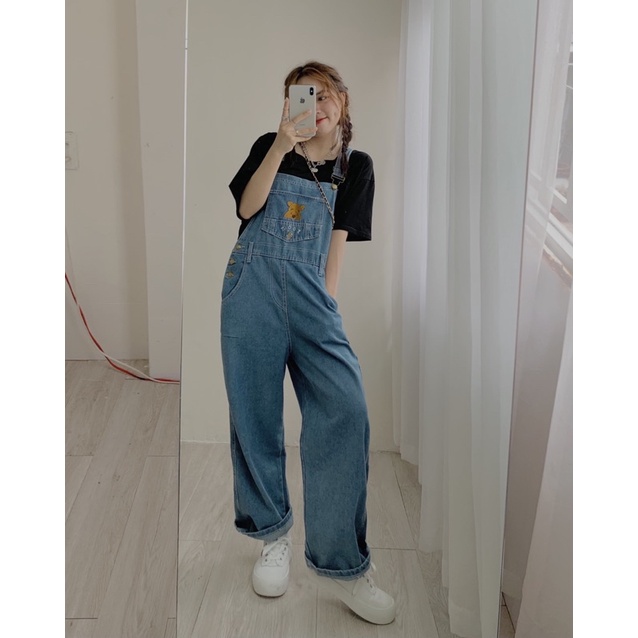 Yếm jean gấu pooh, yếm denim, yếm cute, yếm jean xanh nhạt 864