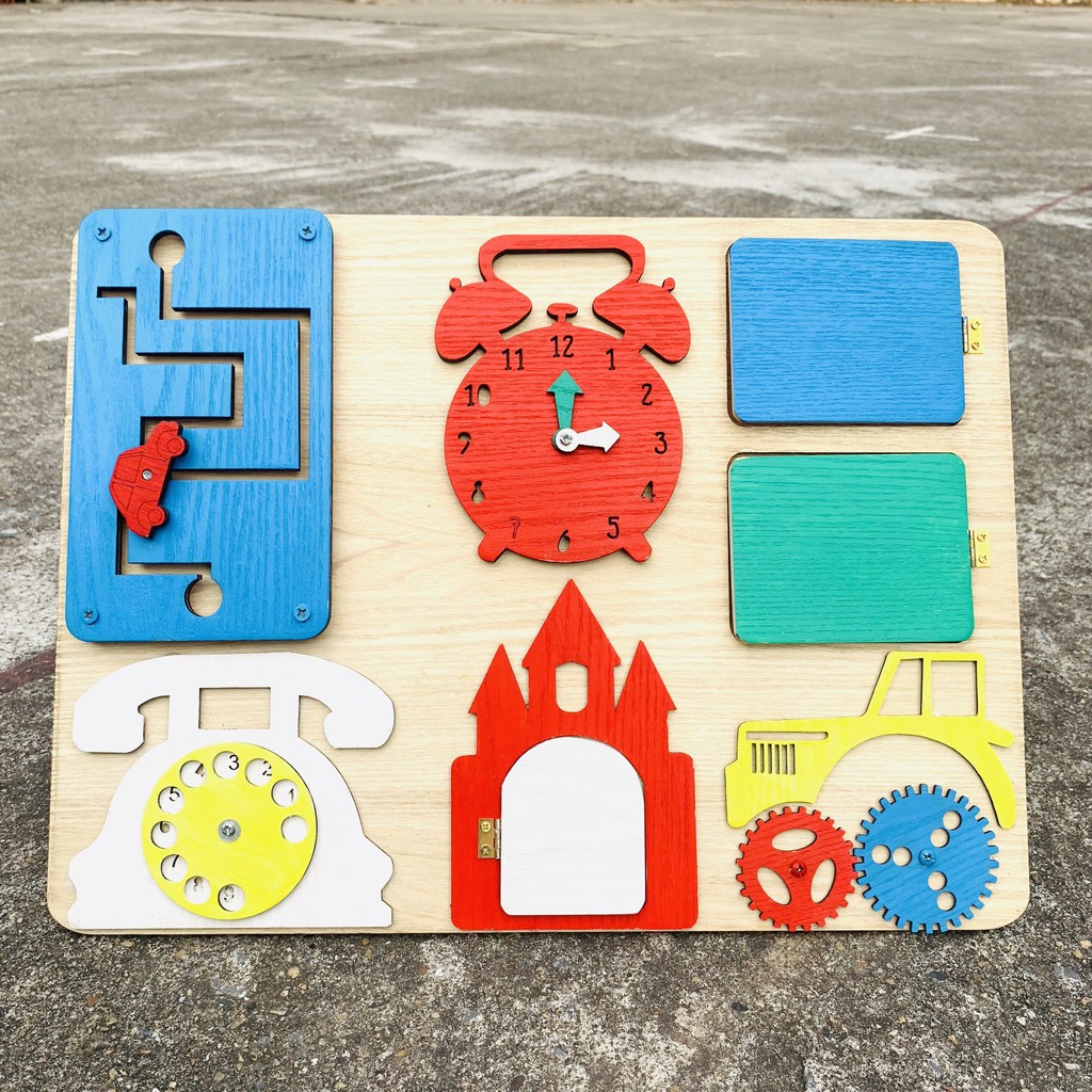 Đồ Chơi Gỗ- Bảng Bận Rộn Busy Board Lâu Đài Bằng Gỗ Benrikids Có Sơn Màu Bắt Mắt