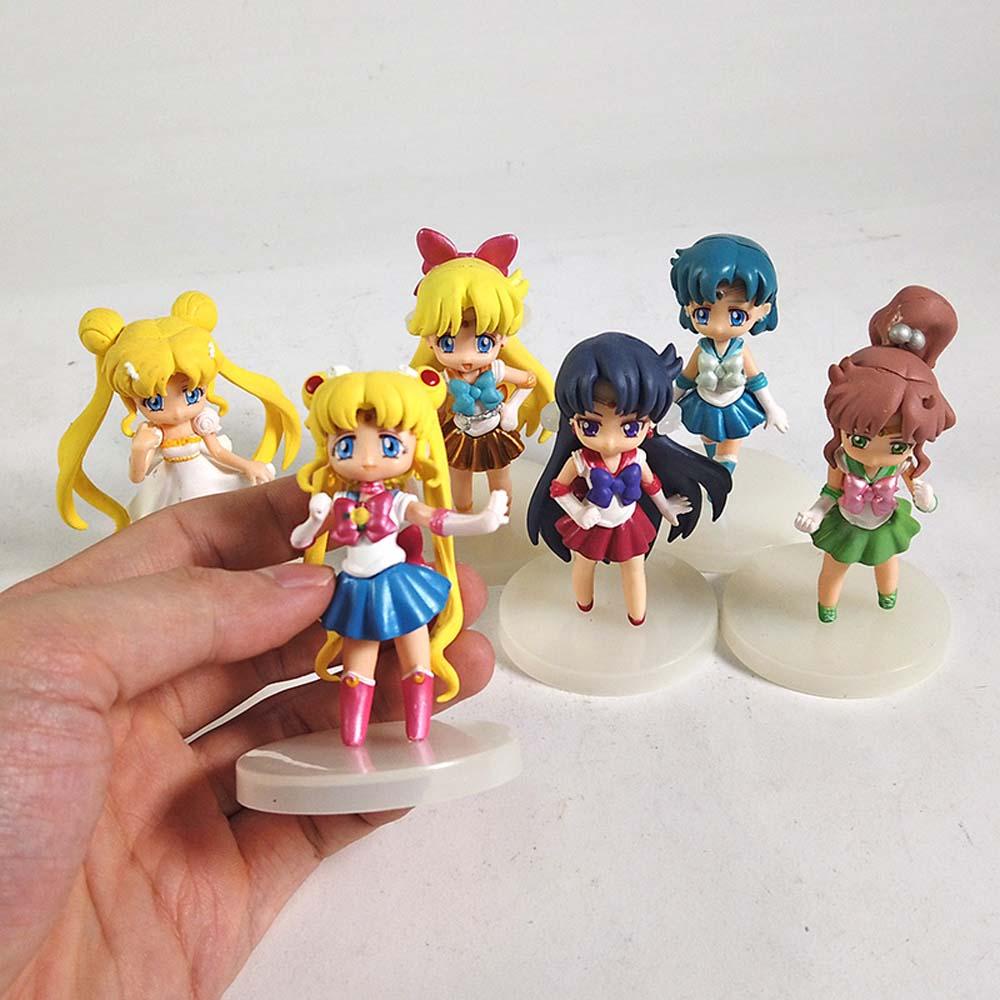 DARNELL Sailor Moon Bộ 6 Mô Hình Nhân Vật Thủy Thủ Mặt Trăng Dùng Trang Trí Bàn