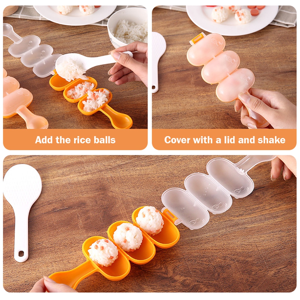 Khuôn làm cơm cuộn 3 ngăn bằng nhựa chống dính cho nhà bếp DIY