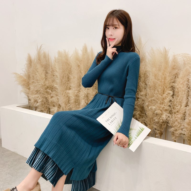 sẵn kem, nâu váy đầm len dáng dài dài tay cổ 4p chân nhung