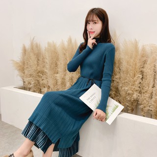 sẵn kem, nâu váy đầm len dáng dài dài tay cổ 4p chân nhung