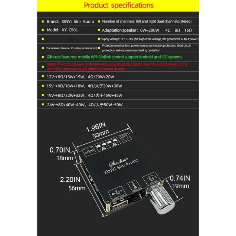 Bảng Mạch Khuếch Đại Âm Thanh Kỹ Thuật Số Xy-C50L Bluetooth 5.0 50wx2