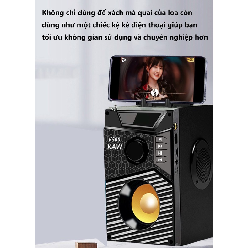 Loa bluetooth karaoke k500, loa không dây kẹo kéo nghe nhạc giá rẻ công suất lớn kèm mic hát hỗ trợ thẻ nhớ và usb